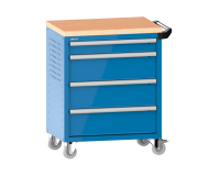 LISTA - Chariot d'atelier H 94,5 x L 83,3 x P 52,5, revêtement en bois multiplex, 4 tiroirs