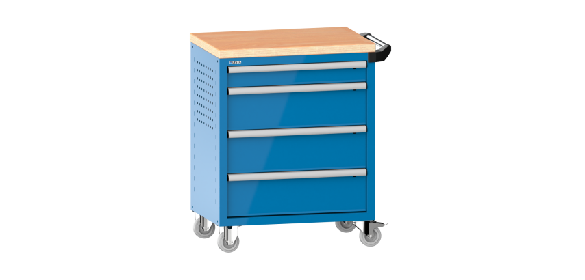 LISTA - Chariot d'atelier H 94,5 x L 83,3 x P 52,5, revêtement en bois multiplex, 4 tiroirs