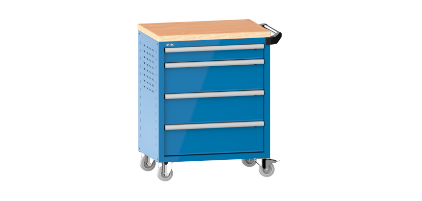 LISTA - Chariot d'atelier H 94,5 x L 83,3 x P 52,5, revêtement en bois multiplex, 4 tiroirs