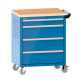 LISTA - Chariot d'atelier 36x27E (LxPxH) 833x525x945mm 4 tiroirs (1x100/3x200) 40kg avec revêtement en bois multiplex sécurité de blocage individuelle à droite KEY Lock Bleu clair RAL 5012