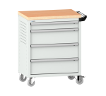 LISTA - Chariot d'atelier H 94,5 x L 83,3 x P 52,5, revêtement en bois multiplex, 4 tiroirs