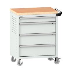 LISTA - Chariot d'atelier 36x27E (LxPxH) 833x525x945mm 4 tiroirs (1x100/3x200) 40kg avec revêtement en bois multiplex sécurité de blocage individuelle à droite KEY Lock Gris clair RAL 7035