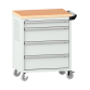 LISTA - Chariot d'atelier 36x27E (LxPxH) 833x525x945mm 4 tiroirs (1x100/3x200) 40kg avec revêtement en bois multiplex sécurité de blocage individuelle à droite KEY Lock Gris clair RAL 7035