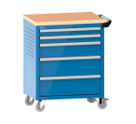 LISTA - Chariot d'atelier H 94,5 x L 83,3 x P 52,5, revêtement en bois multiplex, 5 tiroirs