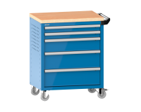 LISTA - Chariot d'atelier H 94,5 x L 83,3 x P 52,5, revêtement en bois multiplex, 5 tiroirs