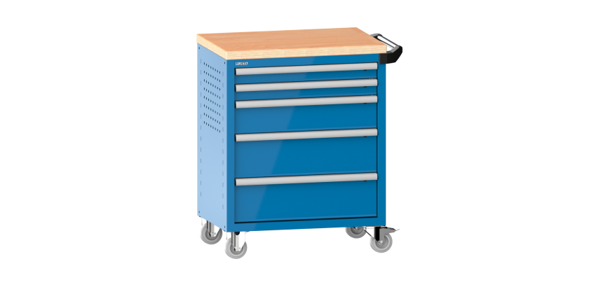 LISTA - Chariot d'atelier H 94,5 x L 83,3 x P 52,5, revêtement en bois multiplex, 5 tiroirs