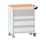 LISTA - Chariot d'atelier H 94,5 x L 83,3 x P 52,5, revêtement en bois multiplex, 5 tiroirs
