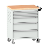 LISTA - Chariot d'atelier H 94,5 x L 83,3 x P 52,5, revêtement en bois multiplex, 5 tiroirs