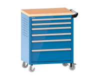 LISTA - Chariot d'atelier H 94,5 x L 83,3 x P 52,5, revêtement en bois multiplex, 6 tiroirs