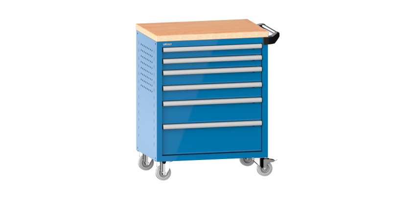 LISTA - Chariot d'atelier H 94,5 x L 83,3 x P 52,5, revêtement en bois multiplex, 6 tiroirs