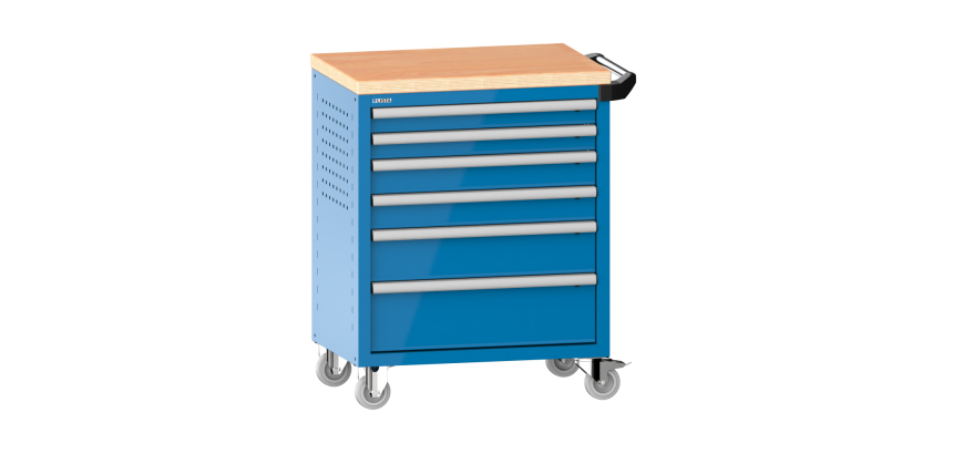 LISTA - Chariot d'atelier H 94,5 x L 83,3 x P 52,5, revêtement en bois multiplex, 6 tiroirs