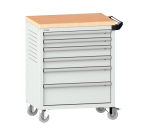 LISTA - Chariot d'atelier H 94,5 x L 83,3 x P 52,5, revêtement en bois multiplex, 6 tiroirs