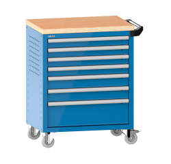 LISTA - Chariot d'atelier H 94,5 x L 83,3 x P 52,5, revêtement en bois multiplex, 7 tiroirs