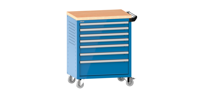 LISTA - Chariot d'atelier H 94,5 x L 83,3 x P 52,5, revêtement en bois multiplex, 7 tiroirs