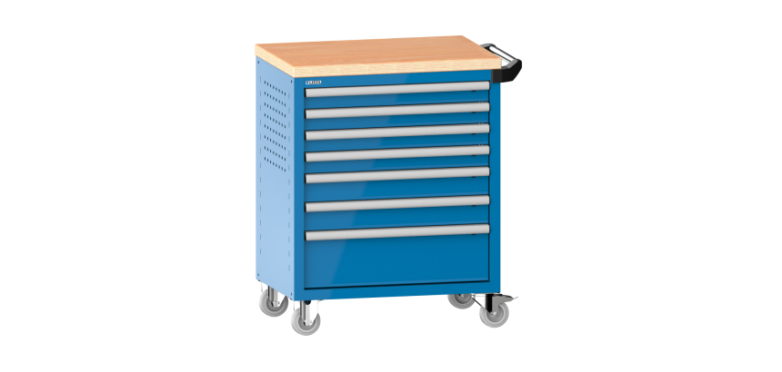 LISTA - Chariot d'atelier H 94,5 x L 83,3 x P 52,5, revêtement en bois multiplex, 7 tiroirs