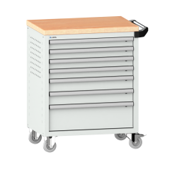 LISTA - Chariot d'atelier H 94,5 x L 83,3 x P 52,5, revêtement en bois multiplex, 7 tiroirs