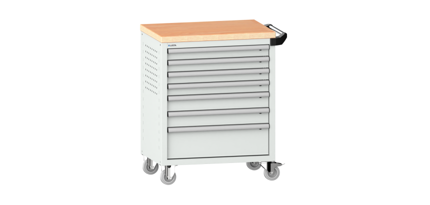 LISTA - Chariot d'atelier H 94,5 x L 83,3 x P 52,5, revêtement en bois multiplex, 7 tiroirs