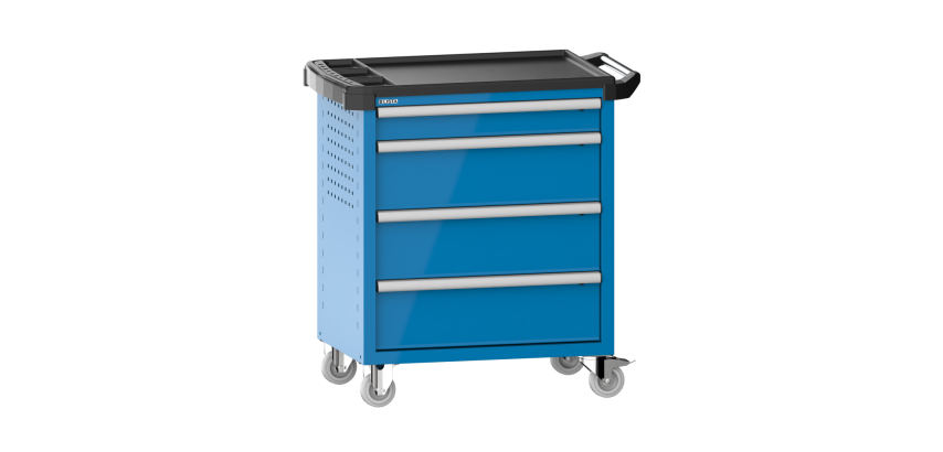 LISTA - Chariot d'atelier H 94,5 x L 83,3 x P 52,5, revêtement plastique antidérapant, 4 tiroirs