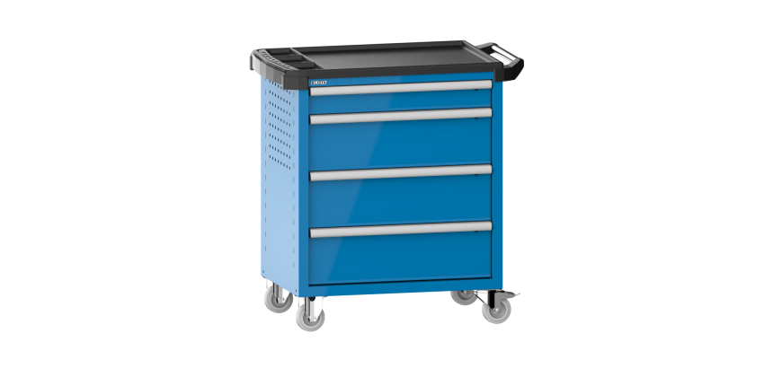 LISTA - Chariot d'atelier H 94,5 x L 83,3 x P 52,5, revêtement plastique antidérapant, 4 tiroirs