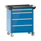 LISTA - Chariot d'atelier 36x27E (LxPxH) 894x525x928mm 4 tiroirs (1x100/3x200) 40kg avec revêtement en plastique sécurité de blocage individuelle à droite KEY Lock Bleu clair RAL 5012