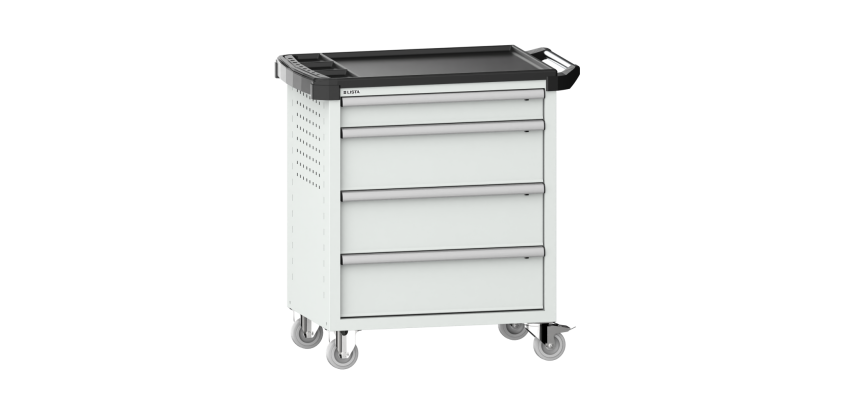 LISTA - Chariot d'atelier H 94,5 x L 83,3 x P 52,5, revêtement plastique antidérapant, 4 tiroirs