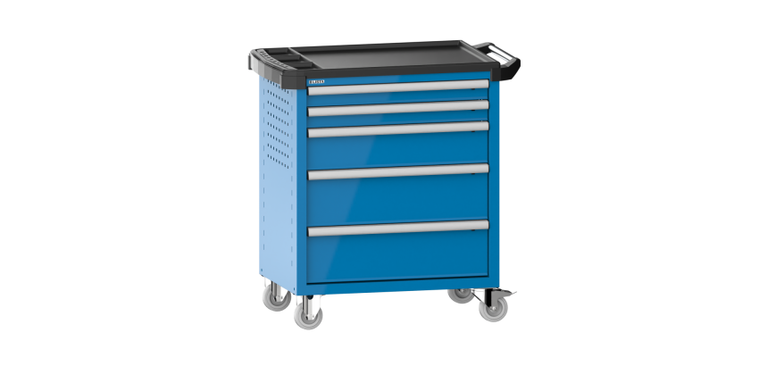 LISTA - Chariot d'atelier H 94,5 x L 83,3 x P 52,5, revêtement plastique antidérapant, 5 tiroirs