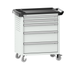 LISTA - Chariot d'atelier H 94,5 x L 83,3 x P 52,5, revêtement plastique antidérapant, 5 tiroirs