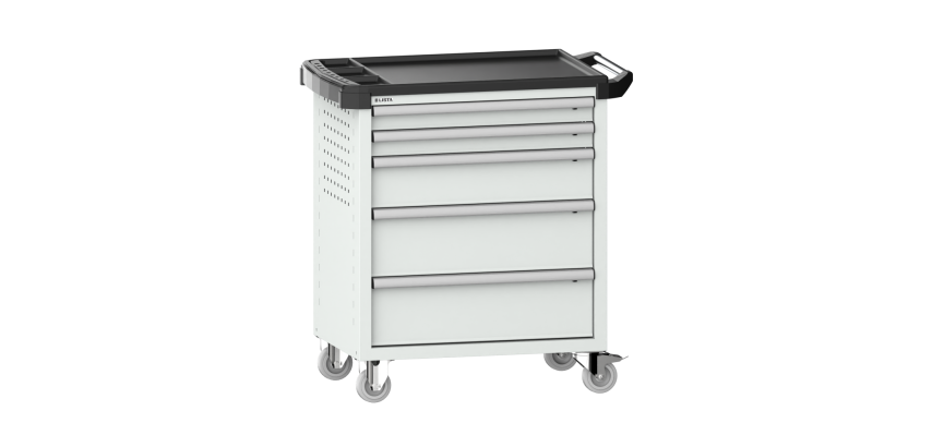 LISTA - Chariot d'atelier H 94,5 x L 83,3 x P 52,5, revêtement plastique antidérapant, 5 tiroirs