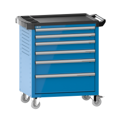 LISTA - Chariot d'atelier 36x27E (LxPxH) 894x525x928mm 6 tiroirs (2x75/2x100/1x150/1x200) 40kg avec revêtement en plastique sécurité de blocage individuelle à droite KEY Lock Bleu clair RAL 5012