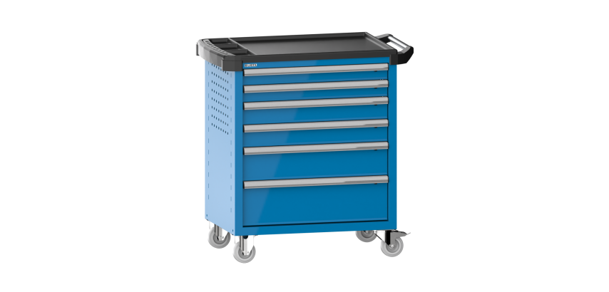 LISTA - Chariot d'atelier H 94,5 x L 83,3 x P 52,5, revêtement plastique antidérapant, 6 tiroirs