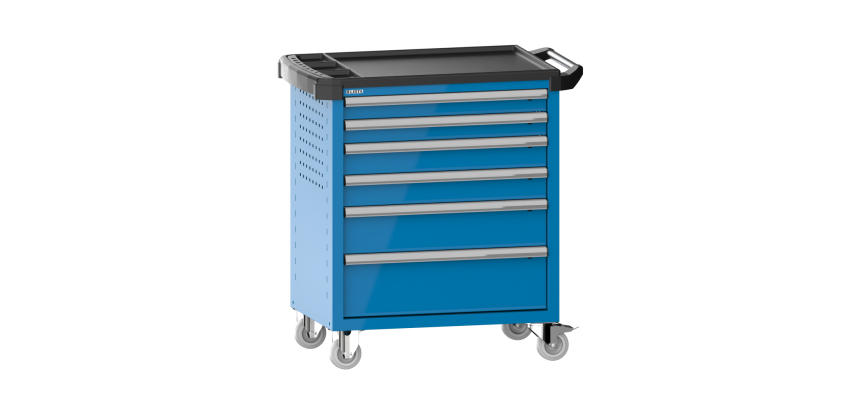 LISTA - Chariot d'atelier H 94,5 x L 83,3 x P 52,5, revêtement plastique antidérapant, 6 tiroirs