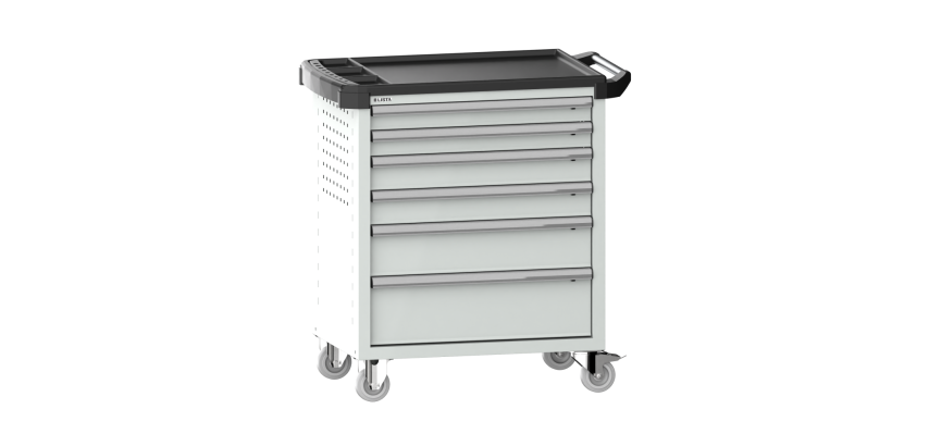 LISTA - Chariot d'atelier H 94,5 x L 83,3 x P 52,5, revêtement plastique antidérapant, 6 tiroirs