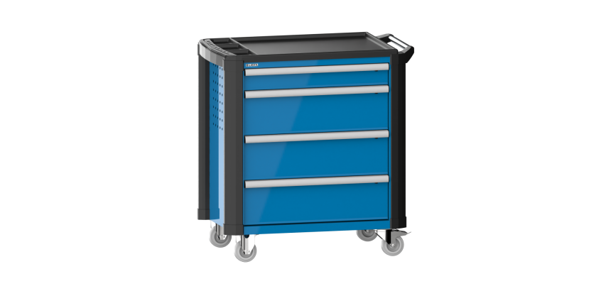 LISTA - Chariot d'atelier H 94,5 x L 83,3 x P 52,5, revêtement plastique antidérapant, protection des coins, 4 tiroirs