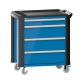 LISTA - Chariot d'atelier 36x27E (LxPxH) 894x525x928mm 4 tiroirs (1x100/3x200) 40kg avec revêtement en plastique, protection des coins sécurité de blocage individuelle à droite KEY Lock Bleu clair RAL 5012