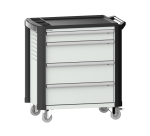 LISTA - Chariot d'atelier H 94,5 x L 83,3 x P 52,5, revêtement plastique antidérapant, protection des coins, 4 tiroirs
