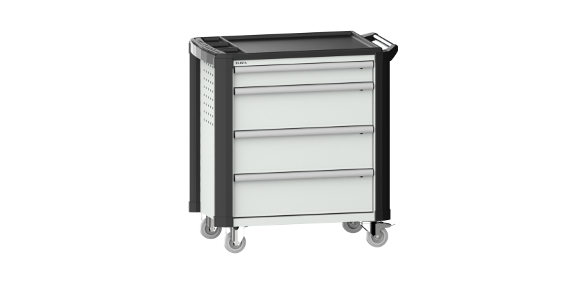 LISTA - Chariot d'atelier H 94,5 x L 83,3 x P 52,5, revêtement plastique antidérapant, protection des coins, 4 tiroirs