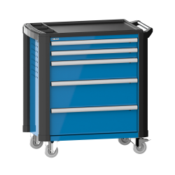 LISTA - Chariot d'atelier 36x27E (LxPxH) 894x525x928mm 5 tiroirs (2x75/1x150/2x200) 40kg avec revêtement en plastique, protection des coins sécurité de blocage individuelle à droite KEY Lock Bleu clair RAL 5012