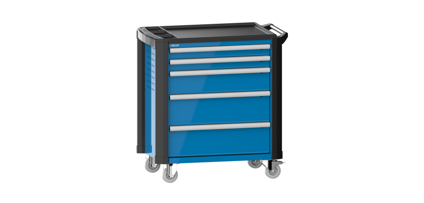 LISTA - Chariot d'atelier H 94,5 x L 83,3 x P 52,5, revêtement plastique antidérapant, protection des coins, 5 tiroirs