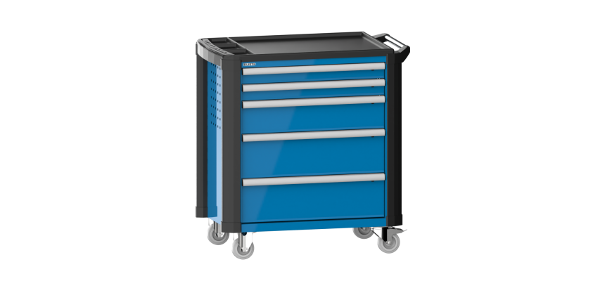 LISTA - Chariot d'atelier H 94,5 x L 83,3 x P 52,5, revêtement plastique antidérapant, protection des coins, 5 tiroirs