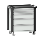 LISTA - Chariot d'atelier H 94,5 x L 83,3 x P 52,5, revêtement plastique antidérapant, protection des coins, 5 tiroirs