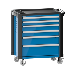 LISTA - Chariot d'atelier H 94,5 x L 83,3 x P 52,5, revêtement plastique antidérapant, protection des coins, 6 tiroirs