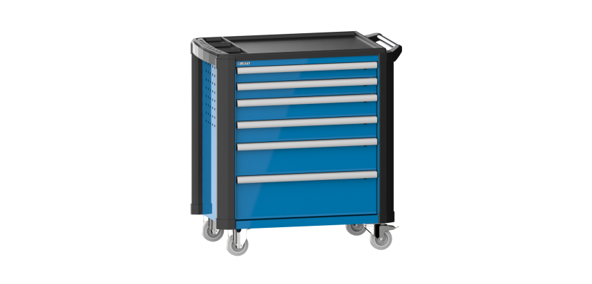 LISTA - Chariot d'atelier H 94,5 x L 83,3 x P 52,5, revêtement plastique antidérapant, protection des coins, 6 tiroirs