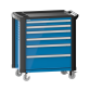 LISTA - Chariot d'atelier 36x27E (LxPxH) 894x525x928mm 6 tiroirs (2x75/2x100/1x150/1x200) 40kg avec revêtement en plastique, protection des coins sécurité de blocage individuelle à droite KEY Lock Bleu clair RAL 5012