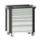 LISTA - Chariot d'atelier 36x27E (LxPxH) 894x525x928mm 6 tiroirs (2x75/2x100/1x150/1x200) 40kg avec revêtement en plastique, protection des coins sécurité de blocage individuelle à droite KEY Lock Gris clair RAL 7035