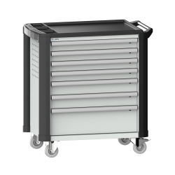 LISTA - Chariot d'atelier 36x27E (LxPxH) 894x525x928mm 7 tiroirs (4x75/2x100/1x200) 40kg avec revêtement en plastique, protection des coins sécurité de blocage individuelle à droite KEY Lock Gris clair RAL 7035