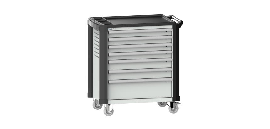 LISTA - Chariot d'atelier H 94,5 x L 83,3 x P 52,5, revêtement plastique antidérapant, protection des coins, 7 tiroirs