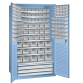 LISTA - Armoire grande capacité avec 2 portes en tôle pleine charnière (LxPxH) 1100x620x1950mm 9 rayons, 3 tiroirs, 146 récipients synoptiques  KEY Lock Bleu clair RAL 5012