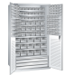 LISTA - Armoire grande capacité avec 2 portes en tôle pleine charnière (LxPxH) 1100x620x1950mm 9 rayons, 3 tiroirs, 146 récipients synoptiques  KEY Lock Gris clair RAL 7035