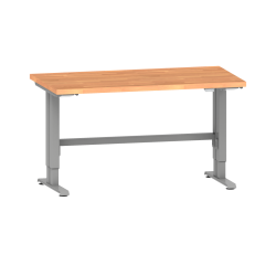Poste de travail Lista Duo Pro réglage électrique de la hauteur, plateau en hêtre massif, piètement métal gris RAL 9006