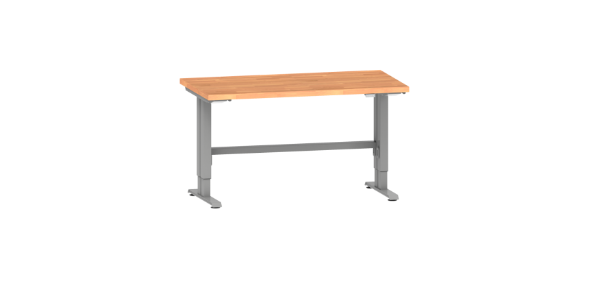 Poste de travail Lista Duo Pro réglage électrique de la hauteur, plateau en hêtre massif, piètement métal gris RAL 9006